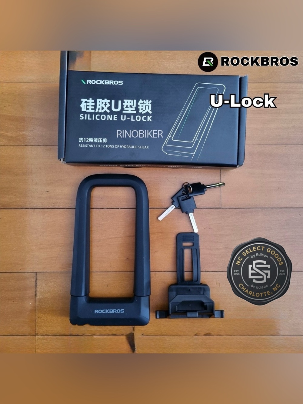 ROCKBROS Heavy Duty Bicycle U-Lock Silicone Anti-Theft Bike Lock with Keys